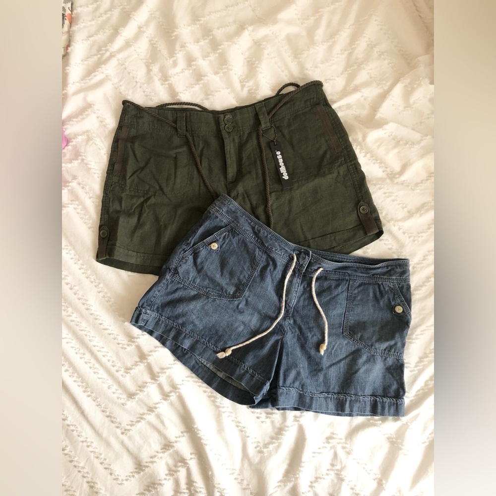 Olive Green & Denim Blue Drawstring Women’s Shorts - Price for 2!